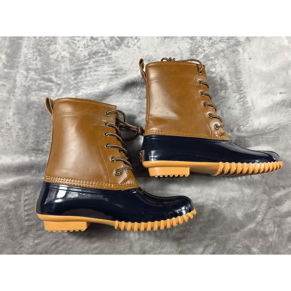 Sporto Ariel Duck Boots Women 7.5 Navy Blue/Tan Flannel Lined Waterproof